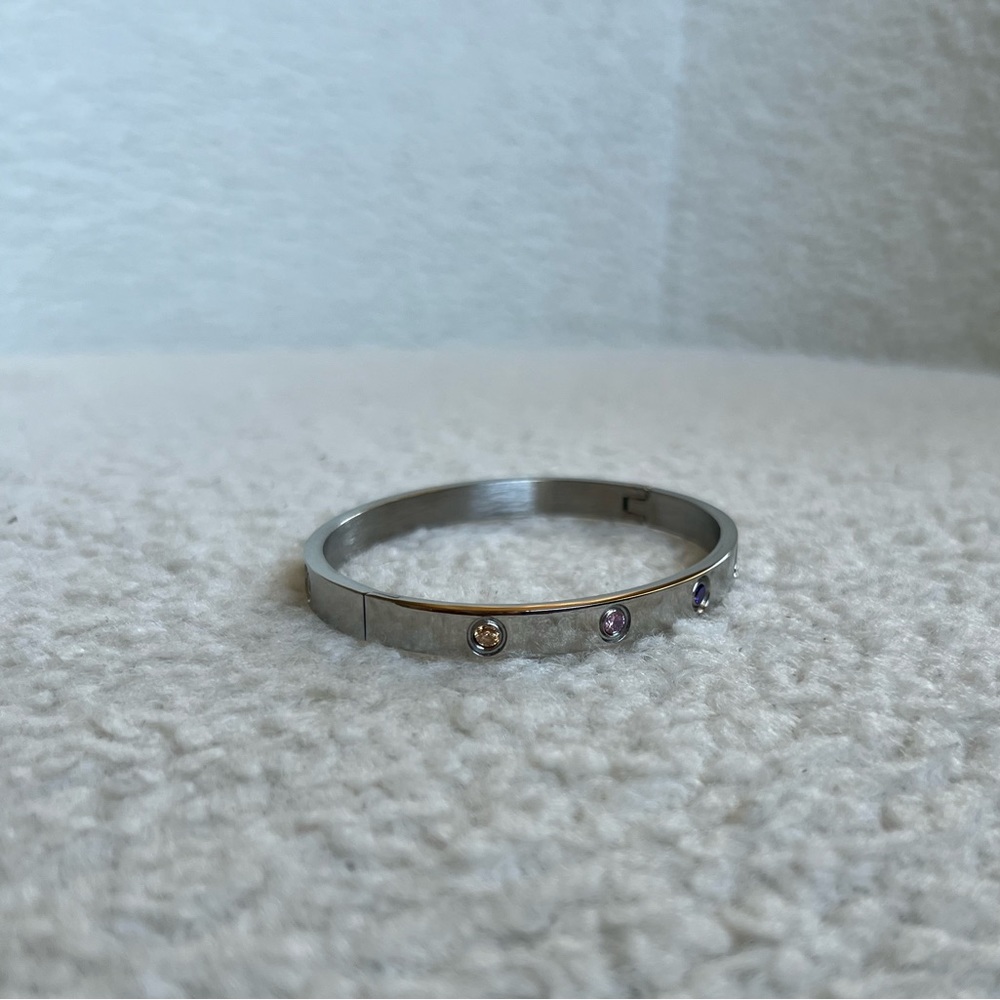 Stainless Steel Multi Color Stone love Bracelet | Silver - Picture 2 of 5